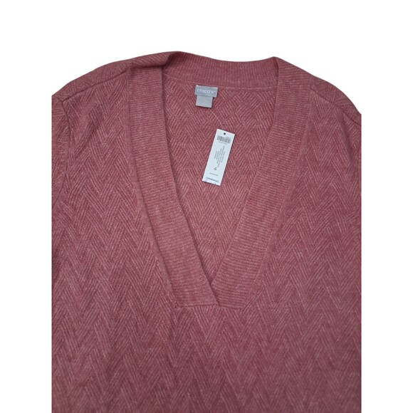 NWT Chico's Herringbone Textured V-Neck Sweater Roseberry Pink Soft Womens 4 XXL - Picture 4 of 7